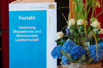 Plakat mit Aufschrift 'Festakt. Verleihung Meisterbriefe und Meisterpreise Landwirtschaft'